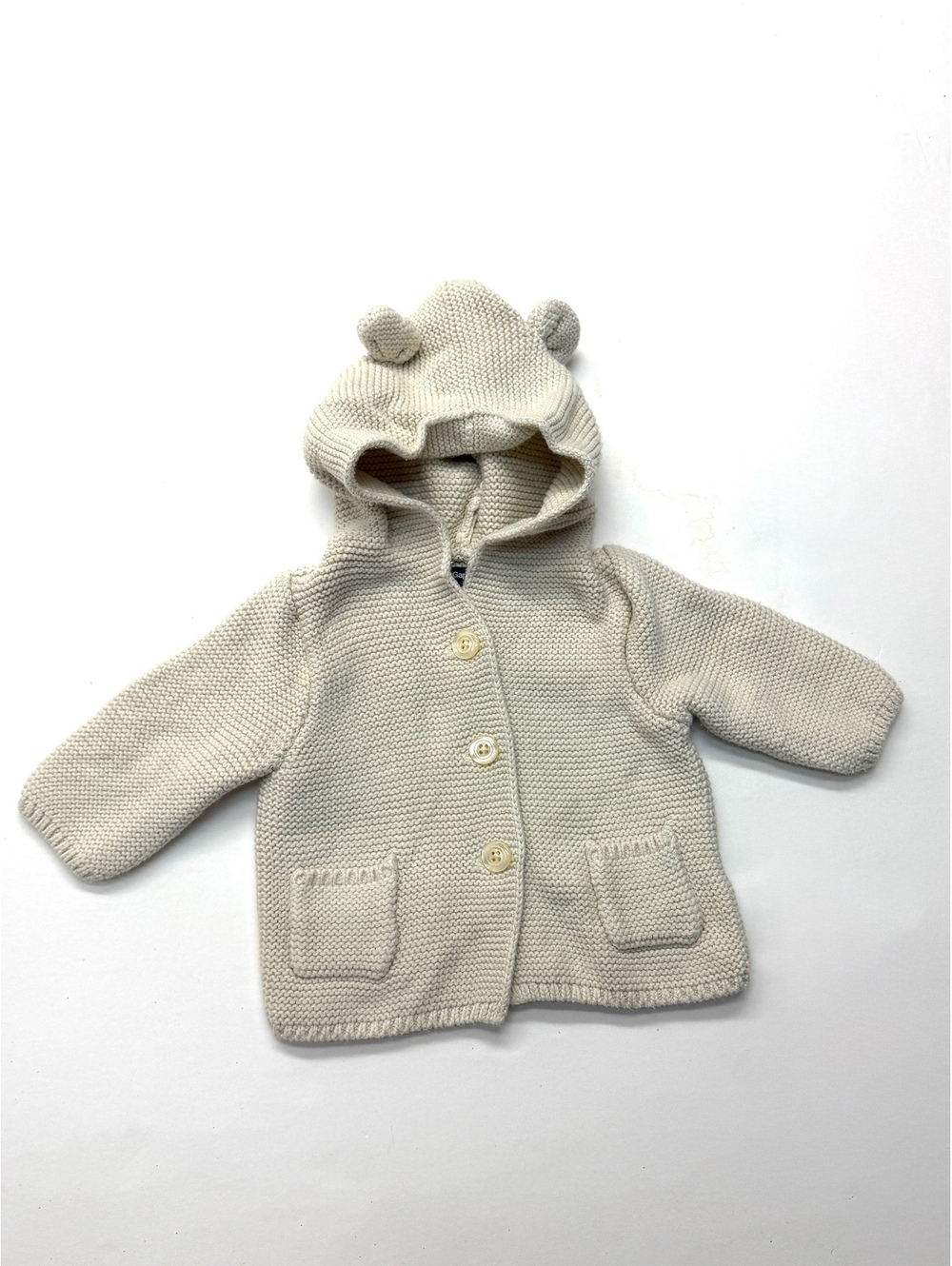Gap Baby Bear Cream Hooded Knit Cardigan Sweater 0-3 Months
